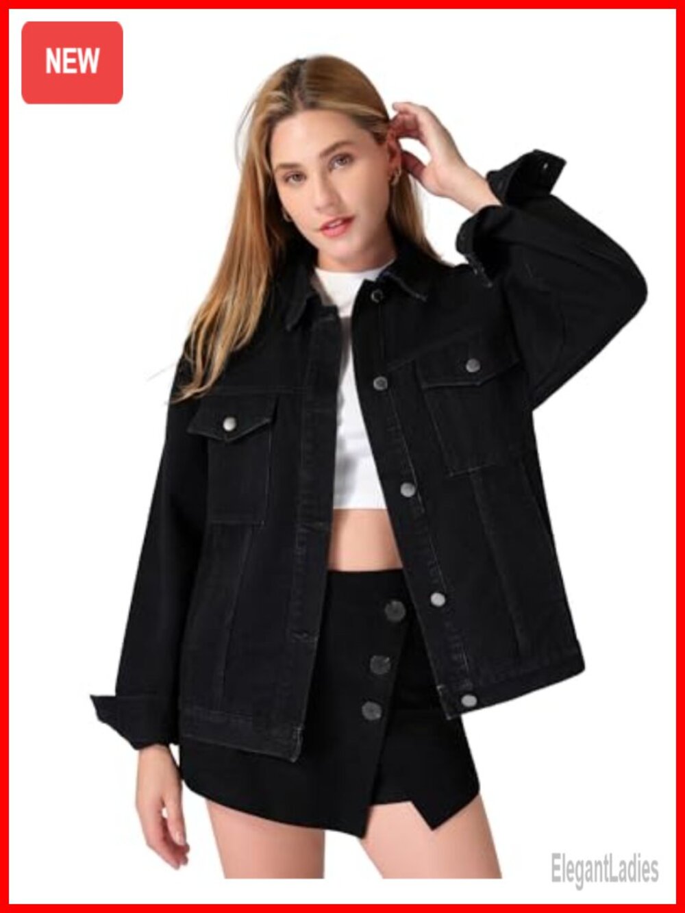 Oversized Denim Jacket Women Long Sleeve Button Up Washed Western Trucker